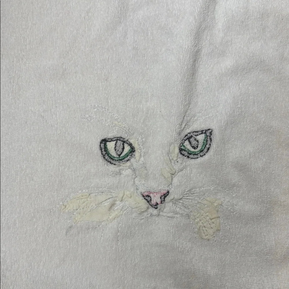 R.A. Briggs White Embroidered Cat Towel
